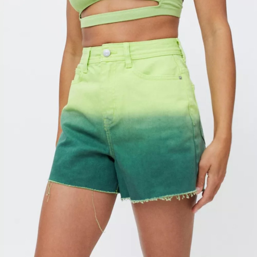 NWT UO Dip Dye High Rise Denim A-Line Shorts Tie Dye Lime